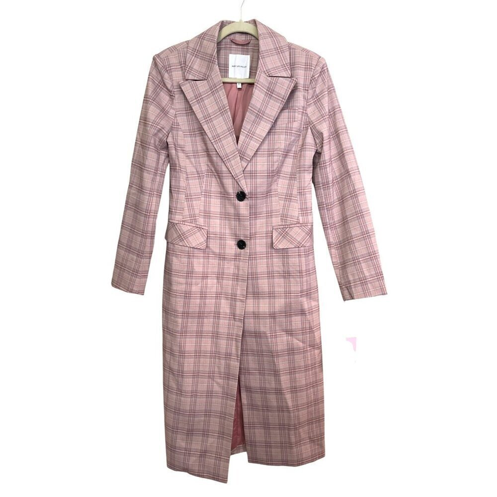 Avec Les Filles Pink Plaid Tailored Trench Coat Size Small